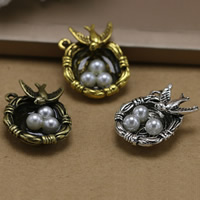 Tibetan Style Pendants, with ABS Plastic Pearl, Bird Nest, plated, more colors for choice, lead & cadmium free, 24x20mm, Hole:Approx 2mm, 100PCs/Bag, Sold By Bag