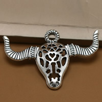 Tibetan Style Animal Pendants, Bull, antique silver color plated, hollow, lead & cadmium free, 50x34mm, Hole:Approx 2mm, 100PCs/Bag, Sold By Bag
