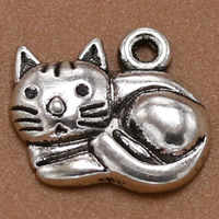 Zinc Alloy Animal Pendler, Cat, antik sølv farve forgyldt, 15x12mm, Hole:Ca. 2mm, 100pc'er/Bag, Solgt af Bag