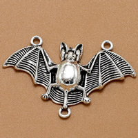 Pingentes animais de liga de zinco, Morcego, banho de cor prata antiga, laços de 1/2, 48x30mm, Buraco:Aprox 1mm, 100PCs/Bag, vendido por Bag