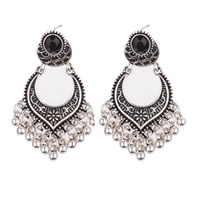 Tibetan Style Drop Earring, with Crystal, antique silver color plated, folk style, nickel, lead & cadmium free, 55mm, Sold By Pair
