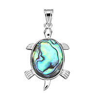 Natural Abalone Shell Pendants, Brass, with Abalone Shell, Turtle, platinum color plated, nickel, lead & cadmium free, 27x46x3mm, Hole:Approx 5.4x8mm, 10PCs/Lot, Sold By Lot