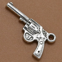 Colgantes de arma la aleación del cinc, aleación de zinc, pistola, chapado en color de plata antigua, libre de plomo & cadmio, 25x12mm, agujero:aproximado 1.5mm, 100PCs/Bolsa, Vendido por Bolsa