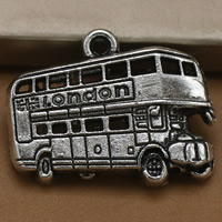 Fordon Formad Zink Alloy Halsband, Bus, antik silver pläterad, med bokstaven mönster, leda & kadmiumfri, 19x25mm, Hål:Ca 1.5mm, 100PC/Bag, Säljs av Bag