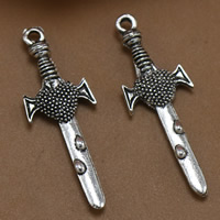 Tibetan Style Tool Pendants, Sword, antique silver color plated, lead & cadmium free, 35x12mm, Hole:Approx 1.5mm, 100PCs/Bag, Sold By Bag