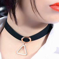 Velvet Choker Velveteen with Zinc Alloy with 2.3lnch extender chain Triangle gold color plated for woman nickel lead & cadmium free 30mm Sold Per Approx 11.8 Inch Strand