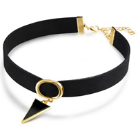 Velvet Choker, Velveteen, with Resin & Tibetan Style, with 2.5lnch extender chain, Triangle, gold color plated, for woman, nickel, lead & cadmium free, 28mm, Sold Per Approx 11.6 Inch Strand