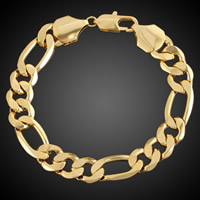 Men Bracelet Brass 18K gold plated figaro chain & for man lead & cadmium free 12mm Sold Per Approx 8 Inch Strand