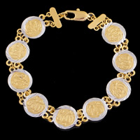 Unisex Bracelet, Brass, Flat Round, plated, two tone, lead & cadmium free, 13mm, Sold Per Approx 8 Inch Strand