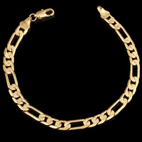 laiton bracelet, Plaqué d'or 18K, chaîne Figaro & pour femme, sans plomb et cadmium, 8mm, Vendu par Environ 8 pouce brin