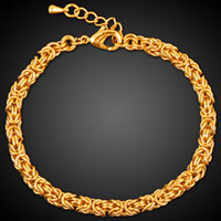laiton bracelet, avec 4cm chaînes de rallonge, Plaqué d'or 18K, chaîne byzantine & pour femme, sans plomb et cadmium, 4.5mm, Vendu par Environ 8 pouce brin
