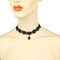 Crystal Choker, Lace, with Crystal, Tibetan Style lobster clasp, with 4lnch extender chain, Teardrop, platinum color plated, for woman & faceted, black, 19mm, 10x20x10mm, Sold Per Approx 13.5 Inch Strand