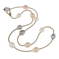 Collar de Perlas Natural de Freshwater, Perlas cultivadas de agua dulce, con Encerado cordón de cáñamo, 9-10mm, Vendido para aproximado 18.5 Inch Sarta