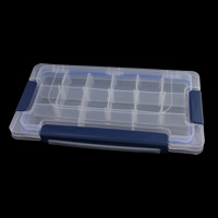 Smykker Perler Container, Plastic, Rektangel, gennemsigtig & 15 celler, klar, 230x120x33mm, Solgt af PC