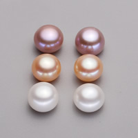 Perlas cultivadas de agua dulce Pendiente Stud Componente, Redondo aplanado, natural, diverso tamaño para la opción & perforado medio, color mixto, grado AAAA, agujero:aproximado 0.8-1mm, Vendido por Bolsa