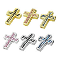 Cubic Zirconia Micro Pave Brass Beads, Cross, plated, multihole & micro pave cubic zirconia, more colors for choice, nickel, lead & cadmium free, 17x22.50x3.50mm, Hole:Approx 1x3mm, 10PCs/Lot, Sold By Lot