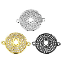 Cubic Zirconia Micro Pave Brass Connector Flat Round plated micro pave cubic zirconia & 1/1 loop & hollow nickel lead & cadmium free Approx 1.2mm Sold By Lot