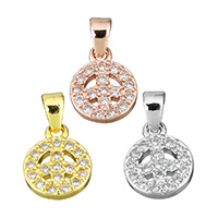 Cubic Zirconia Micro Pave Brass Pendant, Peace Logo, plated, micro pave cubic zirconia & hollow, more colors for choice, nickel, lead & cadmium free, 8.50x11x2mm, Hole:Approx 2.6x3.5mm, 10PCs/Lot, Sold By Lot