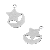 Stainless Steel Pendants, Moon and Star, original color, 9x12x0.50mm, Hole:Approx 1mm, 2000PCs/Lot, Sold By Lot