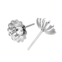 Stainless Steel Earring Stud Component, Flower, original color, 10.5x10.5x16mm, 0.7mm, Inner Diameter:Approx 4mm, 300PCs/Lot, Sold By Lot
