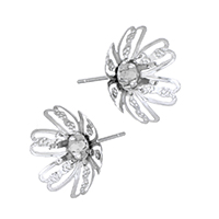 Stainless Steel Earring Stud Component, Flower, hollow, original color, 14x14x15.5mm, 0.7mm, Inner Diameter:Approx 4mm, 300PCs/Lot, Sold By Lot