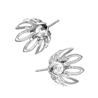 Stainless Steel Earring Stud Component, Flower, hollow, original color, 11x11x18mm, 0.7mm, Inner Diameter:Approx 4mm, 300PCs/Lot, Sold By Lot