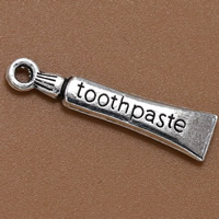 Tibetan Style Tool Pendants, Toothpaste, antique silver color plated, with letter pattern, lead & cadmium free, 28x7mm, Hole:Approx 1.5mm, 100PCs/Bag, Sold By Bag