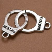 Zinc Alloy Connector Handcuffs antique silver color plated with letter pattern & 1/1 loop lead & cadmium free Approx 1.5mm Sold By Bag