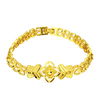 ottone braccialetto, Fiore, 24k oro placcato, per la donna, assenza di nichel,piombo&cadmio, 40x17x4mm, 8x2.5mm, Venduto per Appross. 7.5 pollice filo