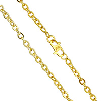 Collar de cadena de latón, metal, chapado en oro de 24 K, cadena oval & para hombre, libre de níquel, plomo & cadmio, 4x3x0.50mm, Vendido para aproximado 17.5 Inch Sarta
