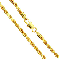 Collar de cadena de latón, metal, chapado en oro de 24 K, cadena de cuerda & para hombre, libre de níquel, plomo & cadmio, 3mm, Vendido para aproximado 17.5 Inch Sarta
