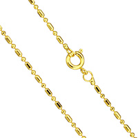 Mässing Chain Necklace, 24K guldpläterad, kulkedja & för människan, nickel, bly och kadmium gratis, 1.5mm, 3x1.5x1.5mm, Såld Per Ca 17.5 inch Strand