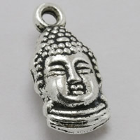 Buddyjski biżuteria wisiorek, Stop cynku, Budda, Platerowane kolorem starego srebra, bez zawartości ołowiu i kadmu, 15x8mm, otwór:około 1.5mm, 100komputery/torba, sprzedane przez torba