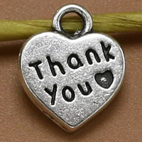 Zinc Alloy Heart Pendants word thank you antique silver color plated lead & cadmium free Approx 1.5mm Sold By Bag