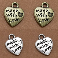 Tibetan Style Heart Pendants, plated, with letter pattern, more colors for choice, lead & cadmium free, 12x10mm, Hole:Approx 1.5mm, 100PCs/Bag, Sold By Bag