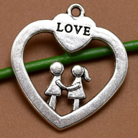 Tibetan Style Heart Pendants, word love, antique silver color plated, lead & cadmium free, 33x30mm, Hole:Approx 1.5mm, 100PCs/Bag, Sold By Bag