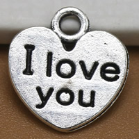 Tibetan Style Heart Pendants, antique silver color plated, with letter pattern, lead & cadmium free, 12x11mm, Hole:Approx 1.5mm, 100PCs/Bag, Sold By Bag