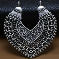 Heart Tibetan Style Connector, antique silver color plated, 1/1 loop, lead & cadmium free, 43x38mm, Hole:Approx 1.5mm, 100PCs/Bag, Sold By Bag