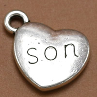 Tibetan Style Heart Pendants, word son, antique silver color plated, lead & cadmium free, 15x14mm, Hole:Approx 1.5mm, 100PCs/Bag, Sold By Bag