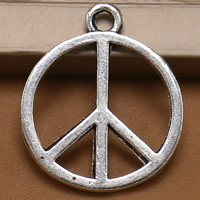 Colgantes de paz la aleación del cinc, aleación de zinc, Logo de la paz, chapado en color de plata antigua, libre de plomo & cadmio, 22x26mm, agujero:aproximado 1.5mm, 100PCs/Bolsa, Vendido por Bolsa