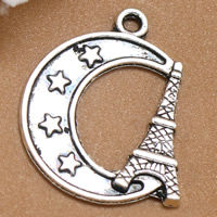 Tibetan Style Moon Pendants, antique silver color plated, lead & cadmium free, 22x18mm, Hole:Approx 1.5mm, 100PCs/Bag, Sold By Bag