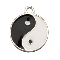 Tibetan Style Enamel Pendants, Flat Round, silver color plated, ying yang, nickel, lead & cadmium free, 16x19x2mm, Hole:Approx 2mm, 300PCs/Lot, Sold By Lot