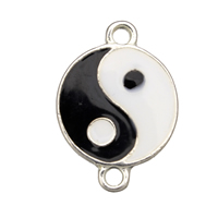 Tibetan Style Connector, Flat Round, silver color plated, ying yang & enamel & 1/1 loop, nickel, lead & cadmium free, 16x23x2mm, Hole:Approx 2mm, 300PCs/Lot, Sold By Lot