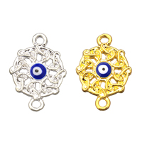 Evil Eye Connector, Tibetan Style, Flat Round, plated, evil eye pattern & enamel & 1/1 loop & hollow, more colors for choice, nickel, lead & cadmium free, 16x22x2mm, Hole:Approx 1mm, 200PCs/Lot, Sold By Lot