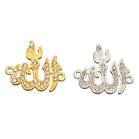 Tibetan Style Connector, Allah, plated, with rhinestone & 1/1 loop, more colors for choice, nickel, lead & cadmium free, 24x22x3mm, Hole:Approx 1mm, 100PCs/Lot, Sold By Lot