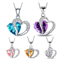 Austrian Crystal Necklace, Brass, with Austrian Crystal, Heart, platinum plated, Singapore chain & with cubic zirconia, more colors for choice, nickel, lead & cadmium free, 17*17mm, Sold Per Approx 17.5 Inch Strand