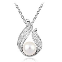 Zinc Alloy smykker halskæde, med ABS plastik perle & jern kæde, platineret, oval kæde & med rhinestone, bly & cadmium fri, 28x18mm, Solgt Per Ca. 17.5 inch Strand
