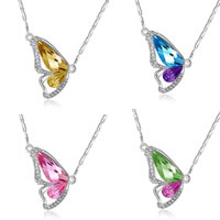 Austrian Crystal Necklace, Tibetan Style, with iron chain & Austrian Crystal, Butterfly, platinum plated, bar chain & faceted & with rhinestone, more colors for choice, lead & cadmium free, 30x21mm, Sold Per Approx 15.5 Inch Strand