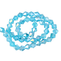 Bicone Crystal Beads, AB color plated, faceted, Caribbean Blue, 6mm, Hole:Approx 1mm, Length:Approx 11 Inch, 10Strands/Bag, Approx 50PCs/Strand, Sold By Bag
