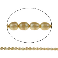Clearance sötvatten pärlor, Freshwater Pearl, Ris, gul, 9-10mm, Hål:Ca 0.8mm, Såld Per Ca 15.5 inch Strand